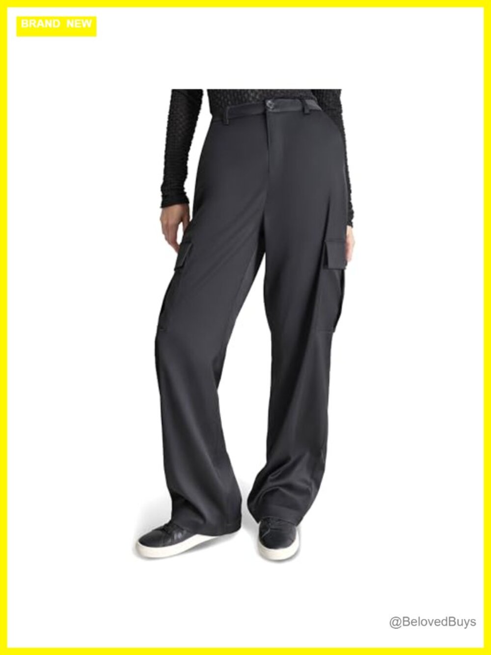High Rise Heavy Satin Straight Leg Cargo Pants Inseam 32.5"